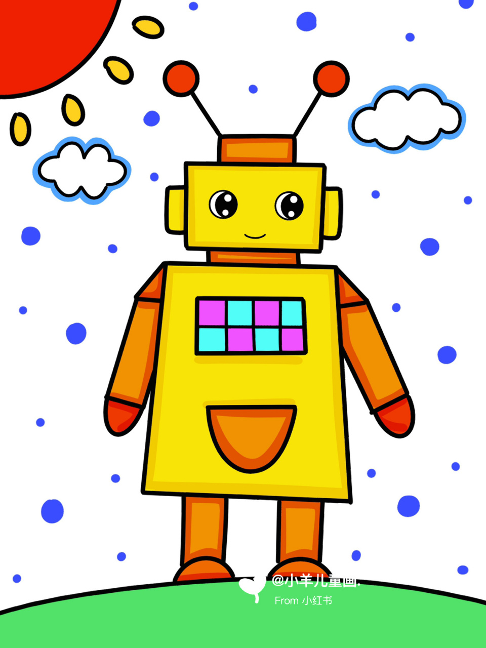 机器人儿童创意画 几何图形简笔画 简单易画 
