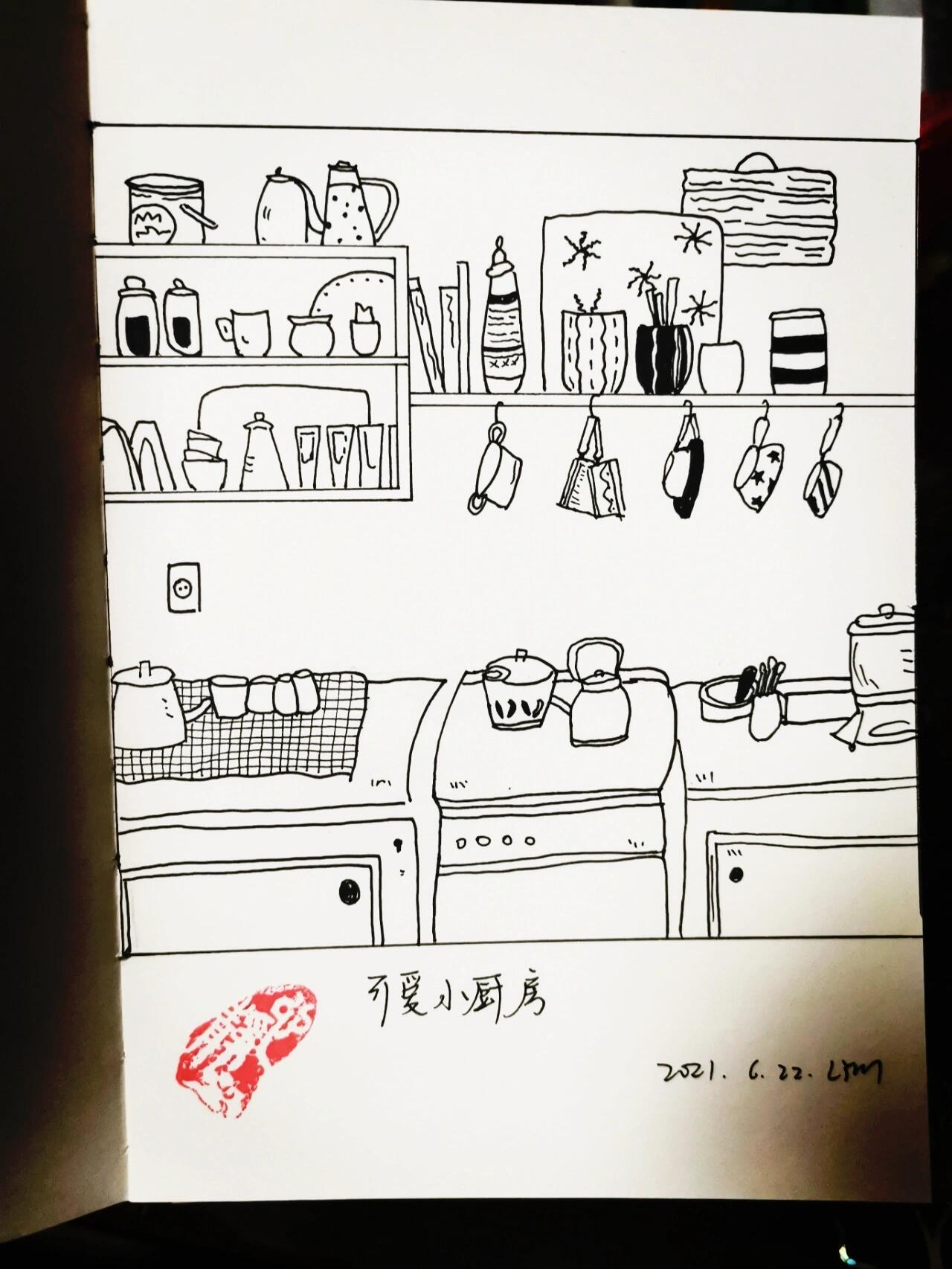 简笔画,可爱小厨房