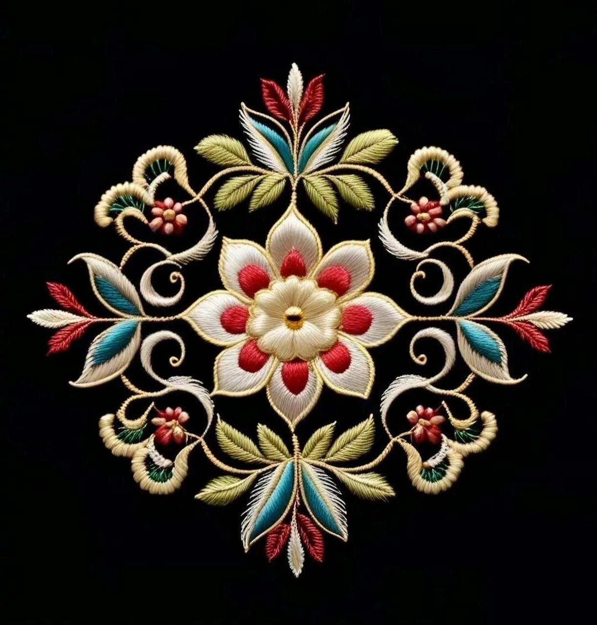 中国花纹刺绣图案,感受对称之美.