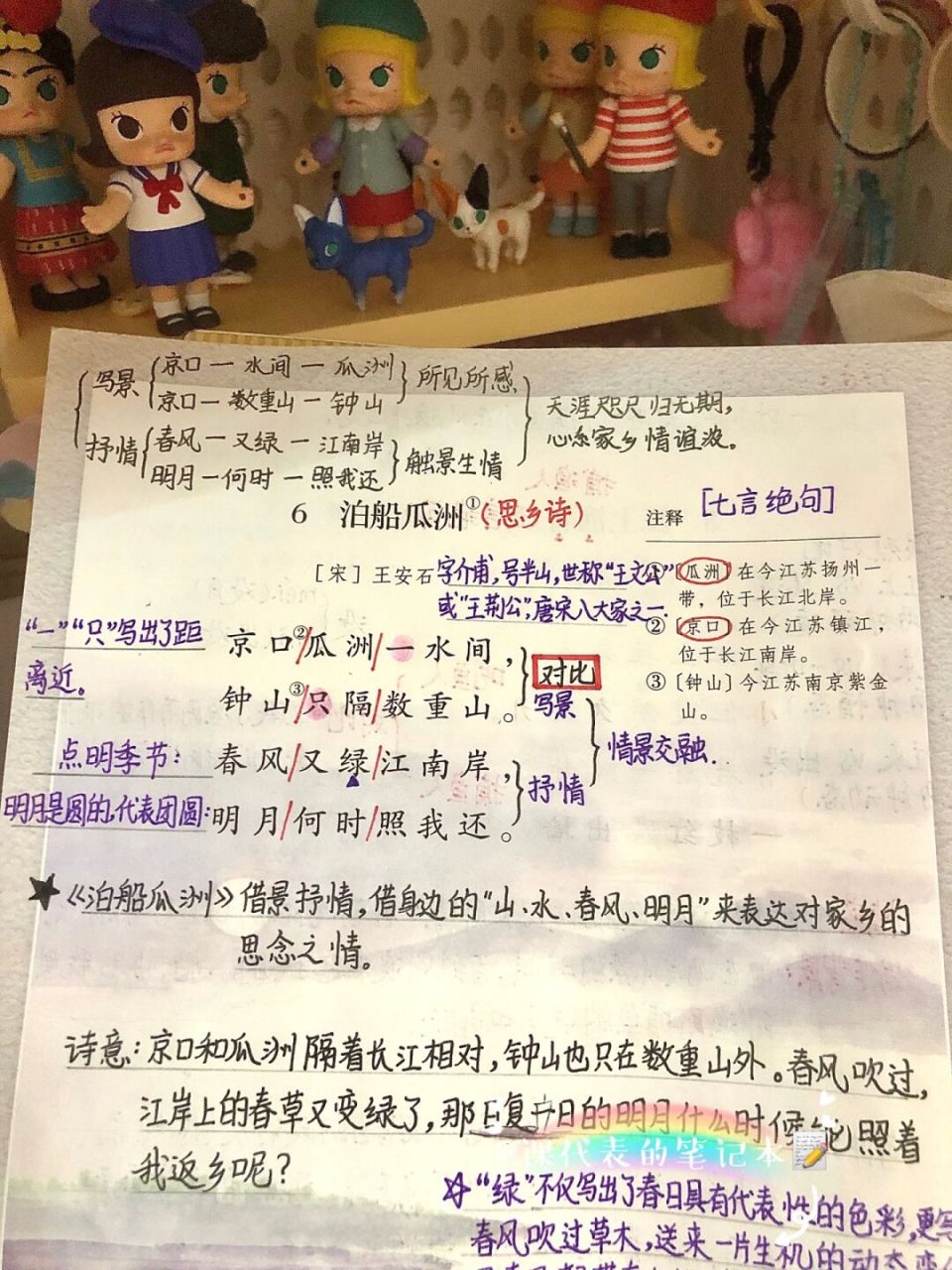 六年级(下)第六单元6《泊船瓜洲》笔记 六年级语文(下)第六单元·6