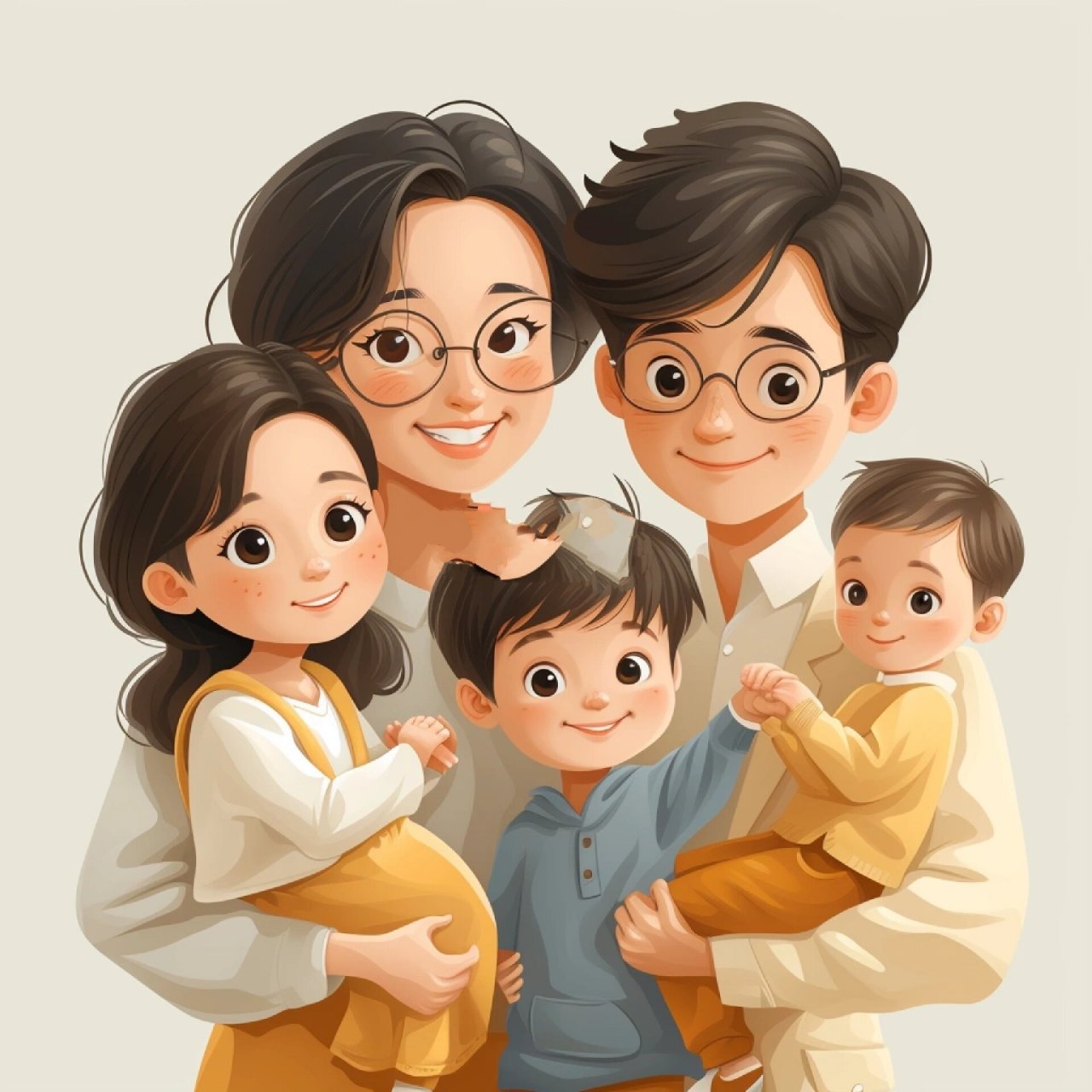 亲子头像 | 一家五口全家福儿女双全  掌心的五彩斑斓:一家五口亲子