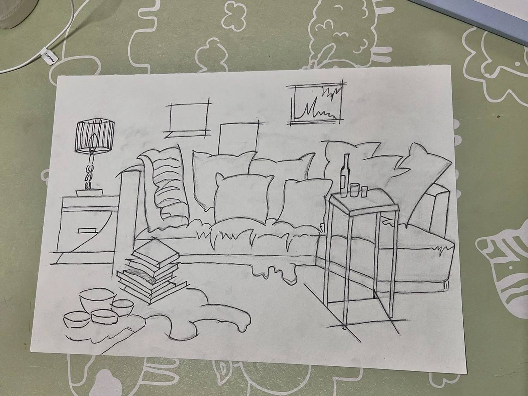 房间的一角 (黑白线描画)