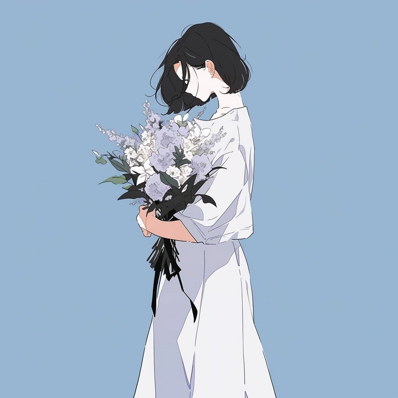 捧花女孩|极简干净的女生动漫头像