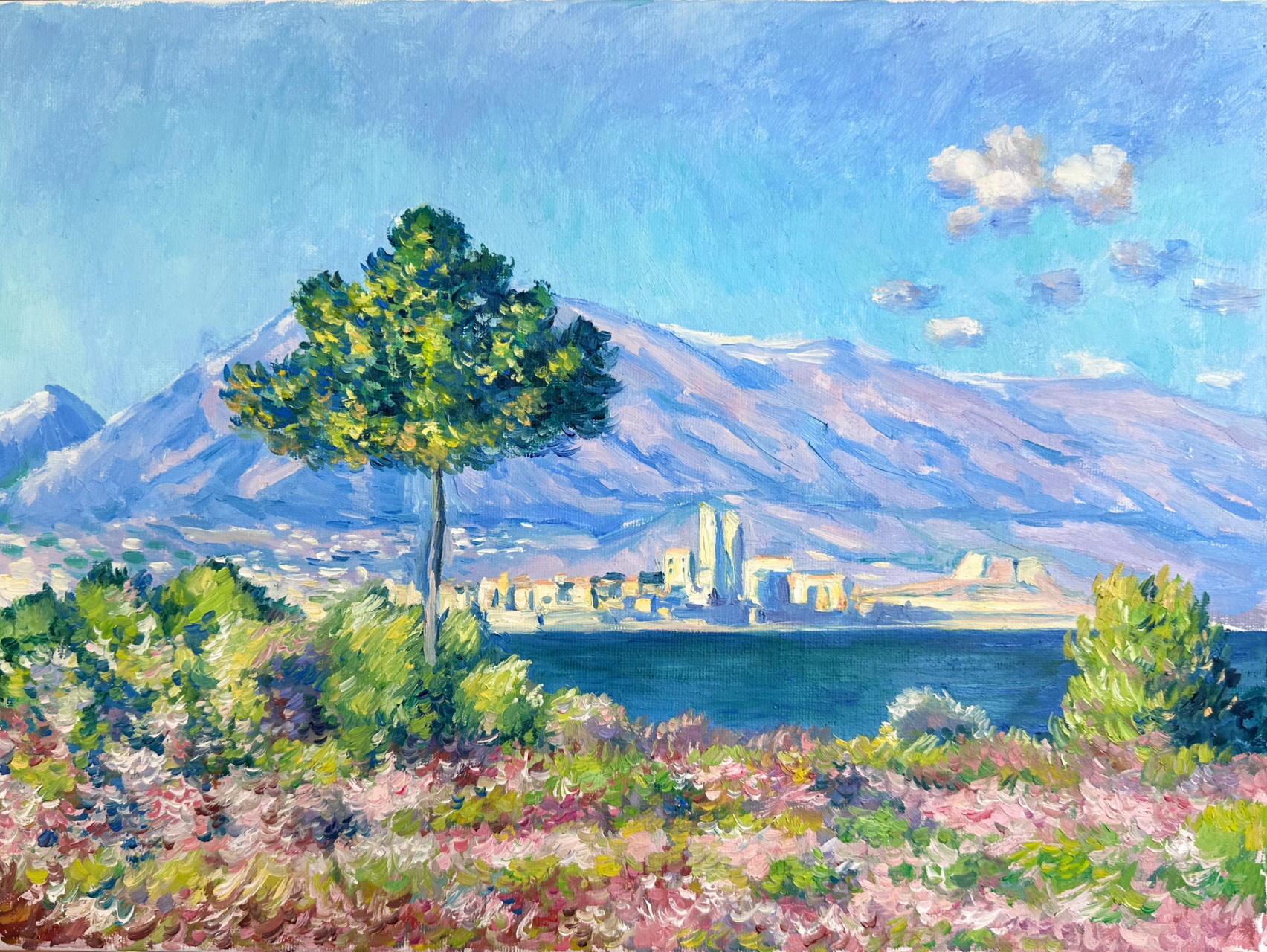 临摹莫奈|超详细教程 986996:《法国南部海岸》,莫奈.