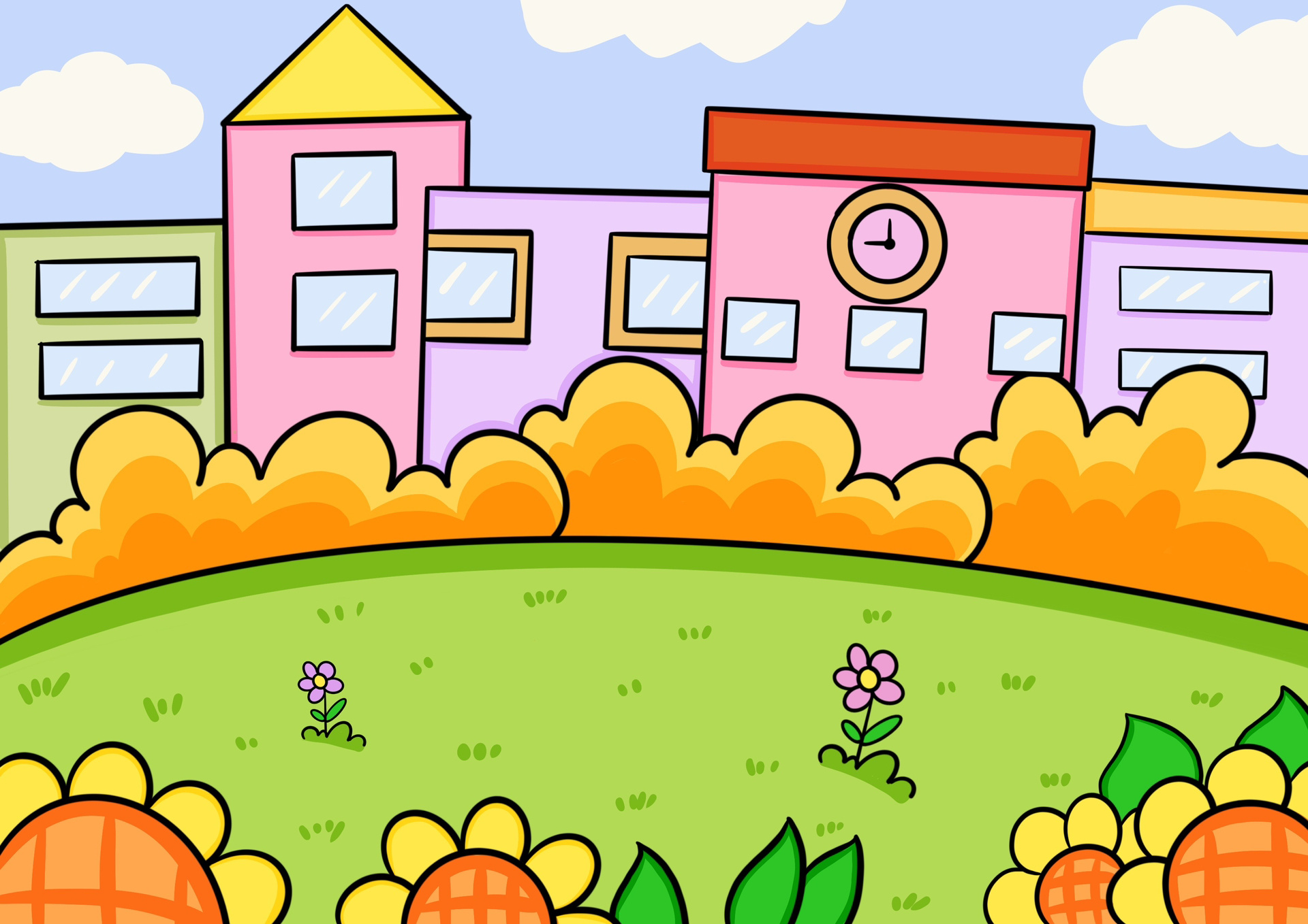 学校主题画 校园场景 上学了主题画