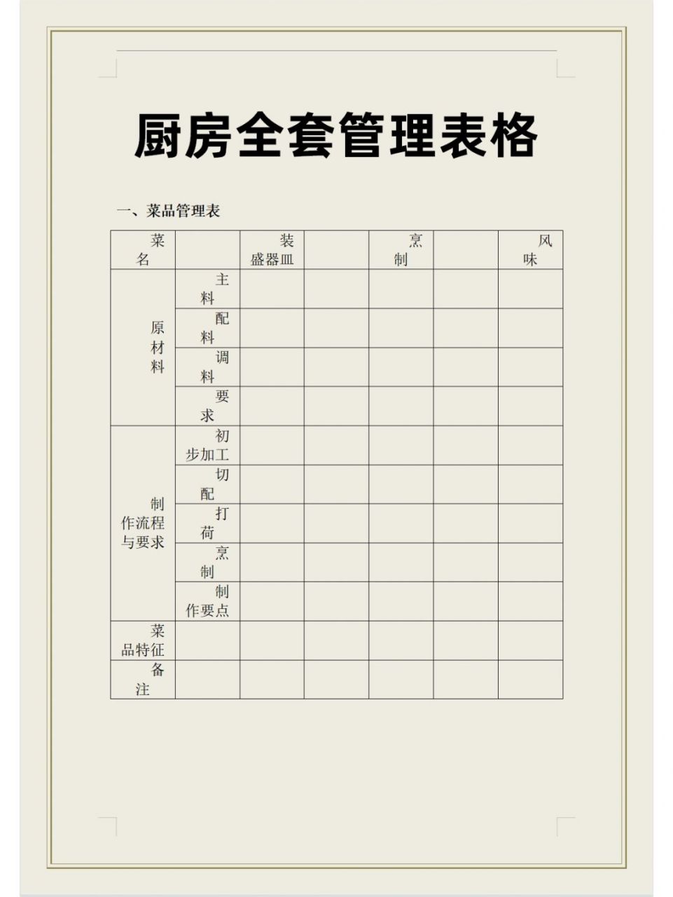 餐饮业厨房全套管理表格(共50个表格)