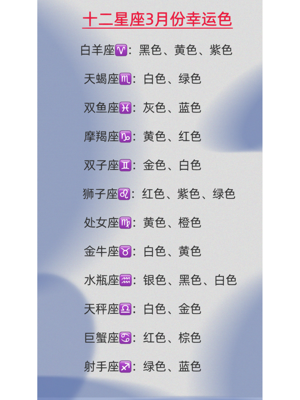 好运的3月份已经到来,每个人都有自己心里所属的幸运颜色和幸运的数字