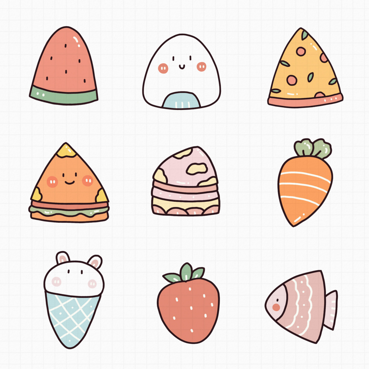 美食简笔画 | 三角形的食物 每个食物各不相同, 但其实都是由基础的