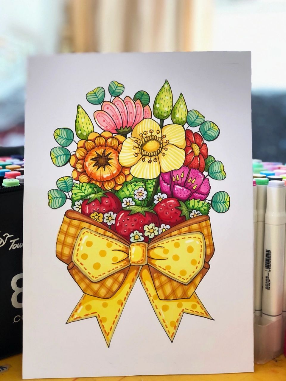 彩色花束插画作品 儿童画花朵素材练习 马克笔花卉插画作品欣赏 本人