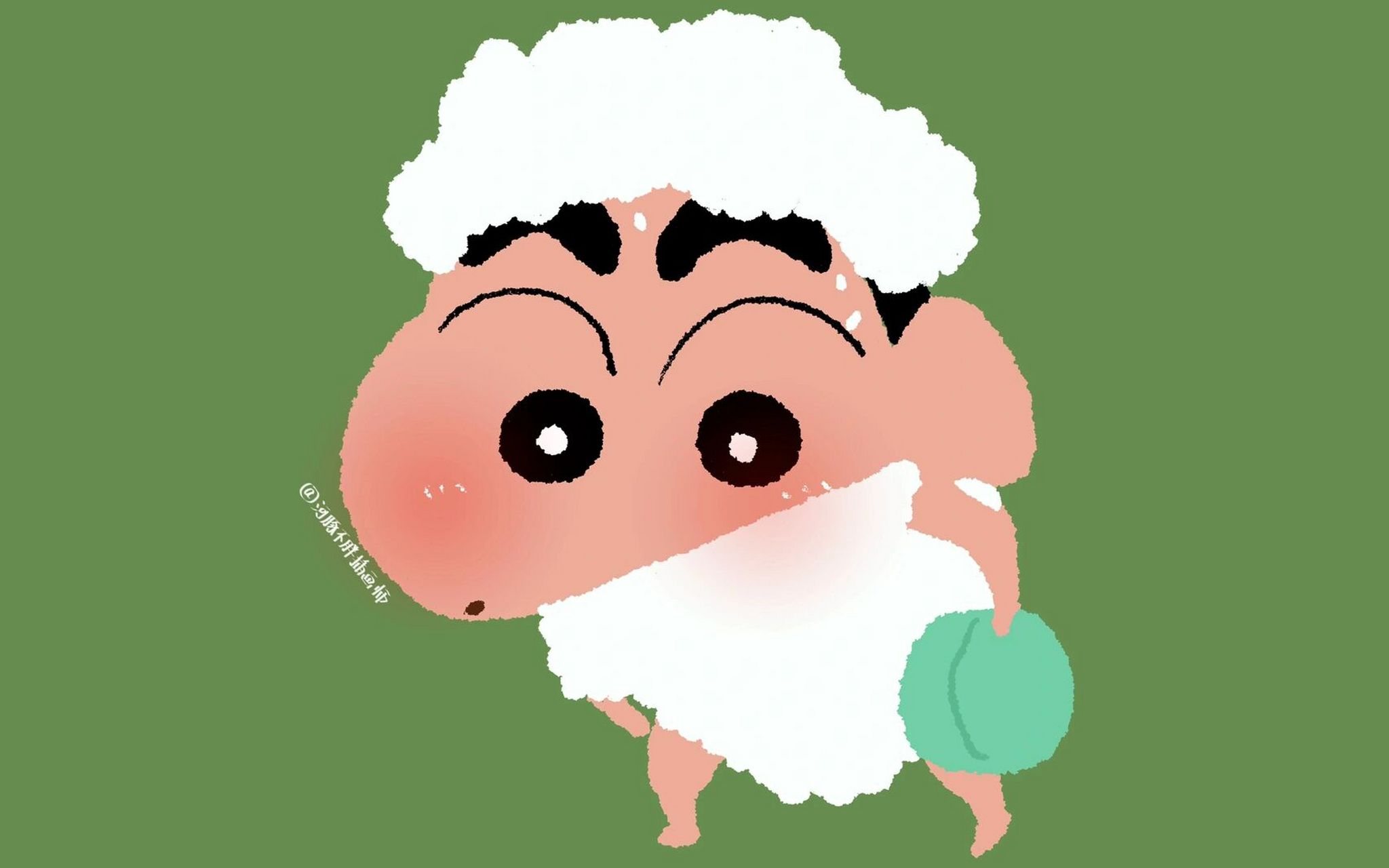 蜡笔小新与粉红鳄鱼绿色护眼电脑壁纸 大家问的蜡笔小新和粉红鳄鱼