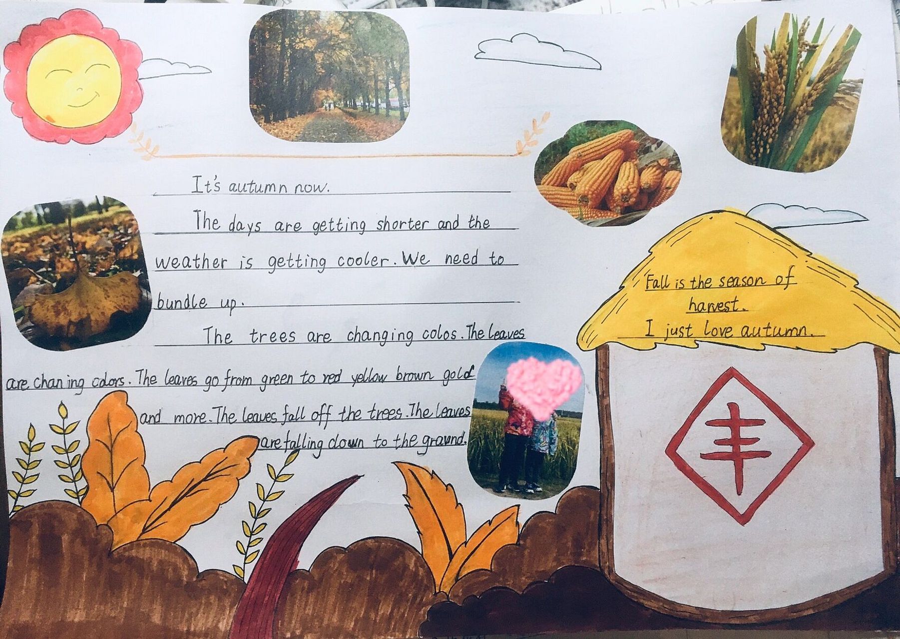 关于秋天的英语小报 最近大娃的手抄报作业有些密集,四年级上  关于