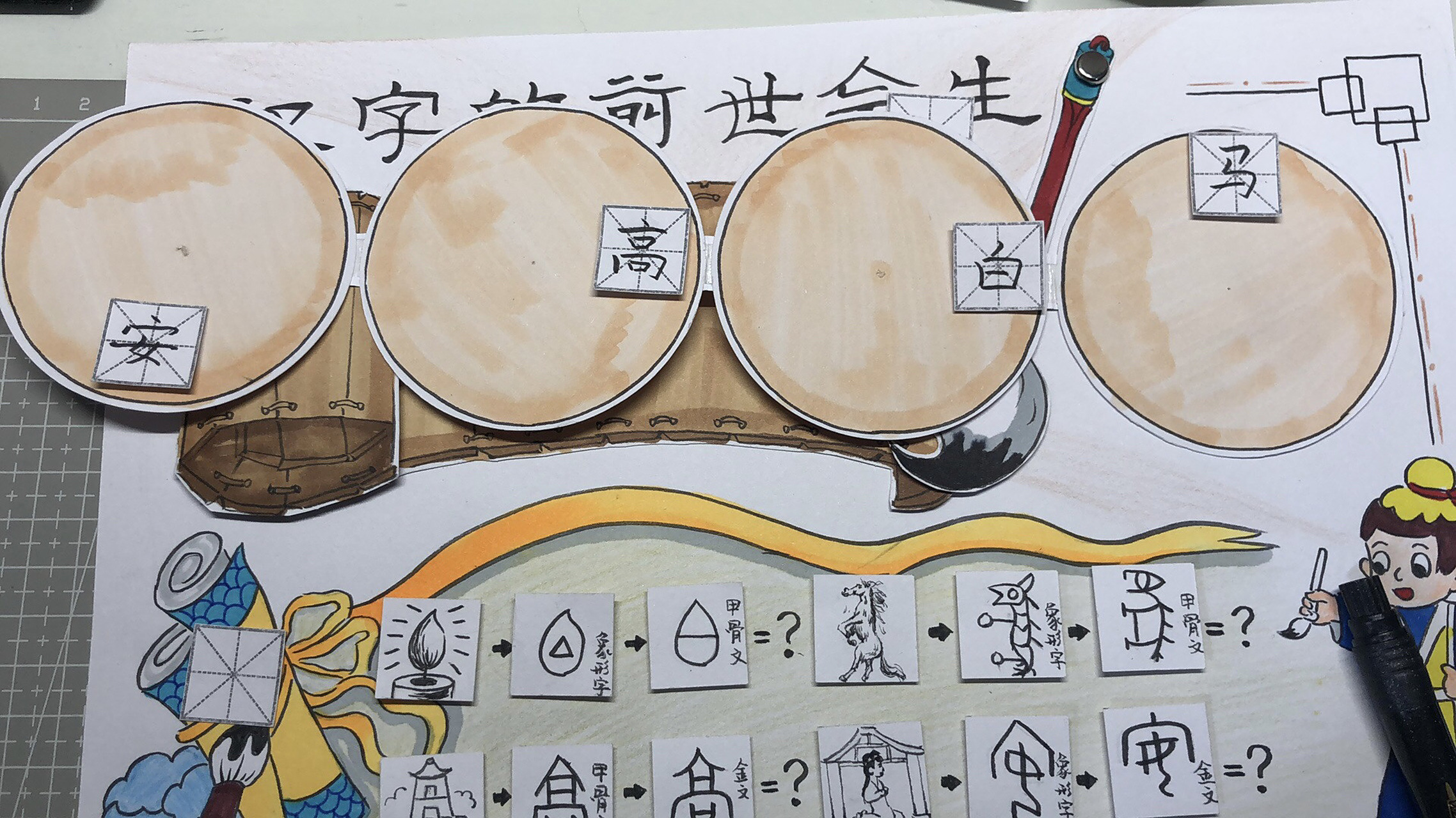 小学生古汉字甲骨文立体手抄报 可代画 机关多多哦