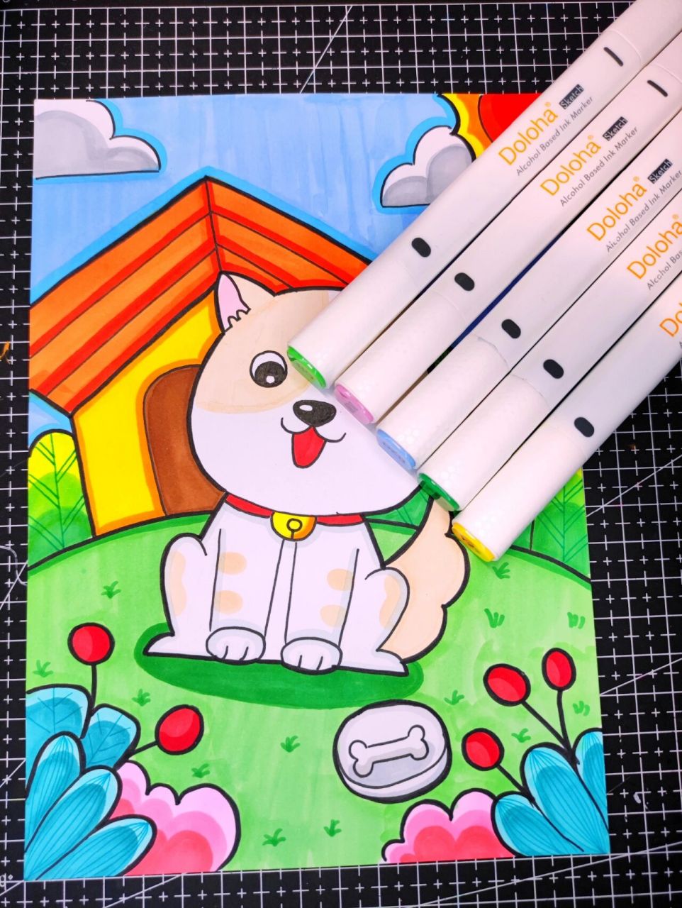 马克笔简笔画《可爱的小狗》                        临摹:张张太懒