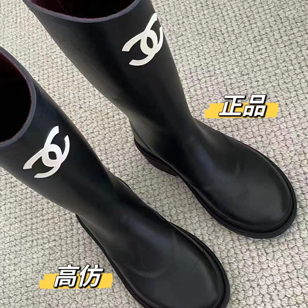 香奈儿chanel厚底双c雨靴高筒靴