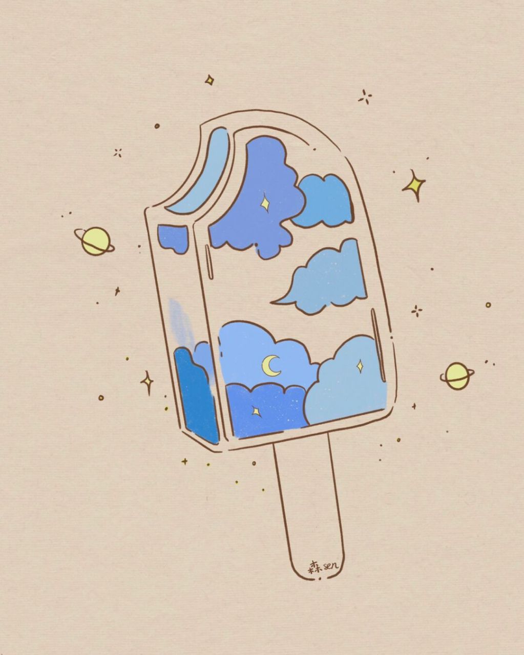 云朵冰棍简笔画|附过程 临摹 #画个简笔画# #简笔画教程# #画画# #简