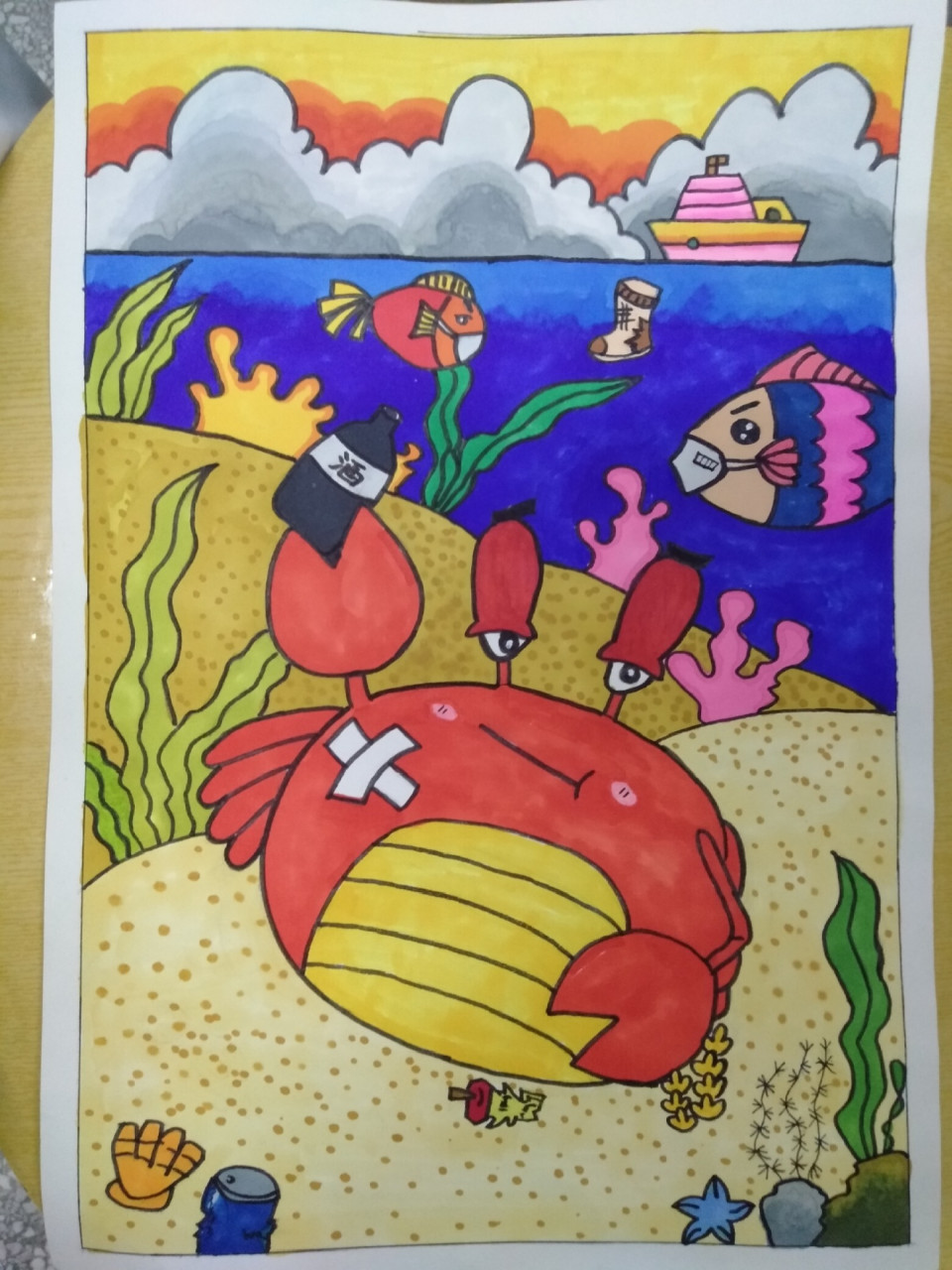 海底世界主题画 马克笔上色没上号,反正画了挺久