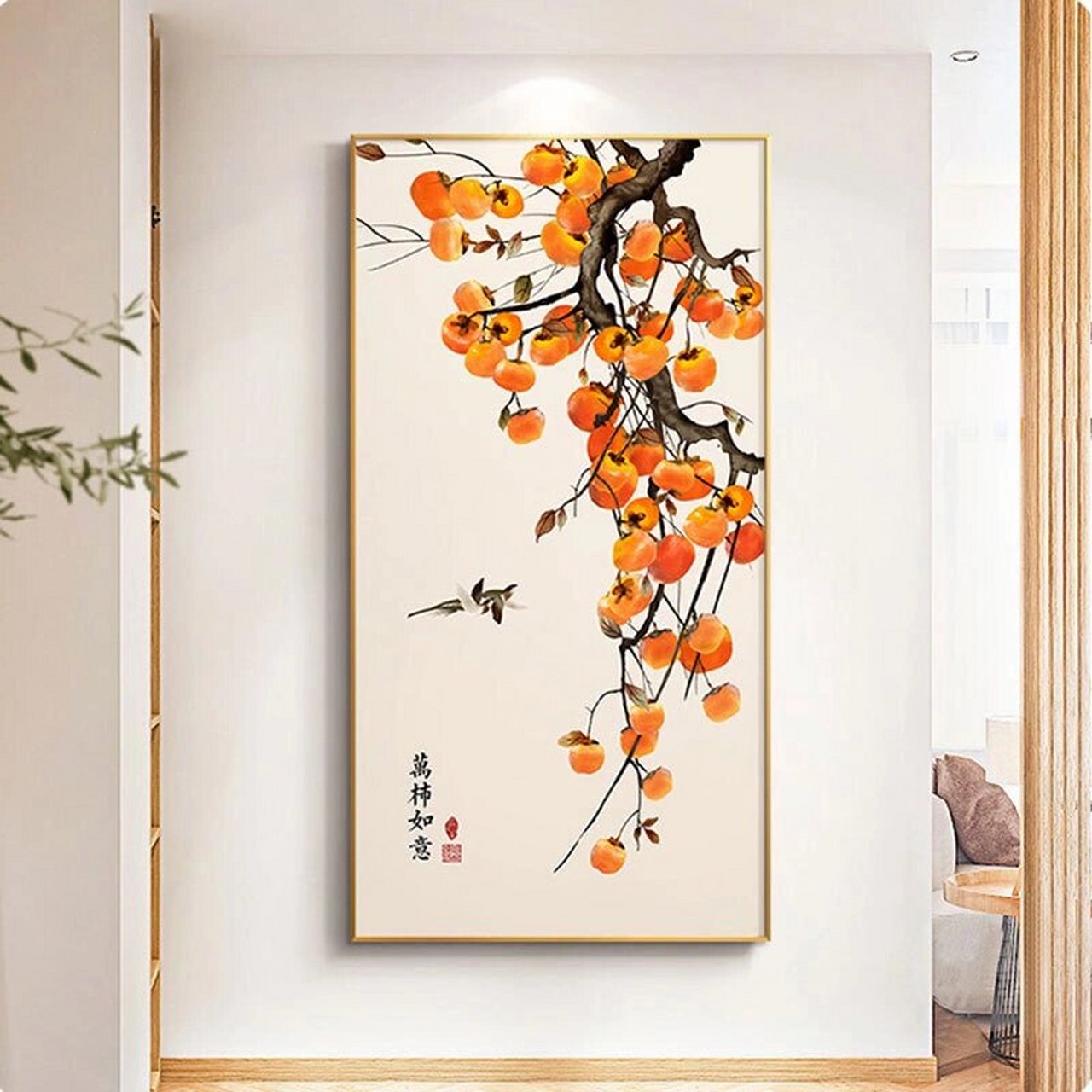新中式玄关装饰画入户挂画柿子🍅《事事如意》 寓意好👍🏻 挂上