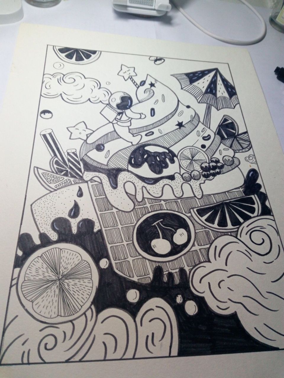 食物线描画/控笔—26(冰淇淋) 临摹 用笔:勾线笔,针管笔05.08