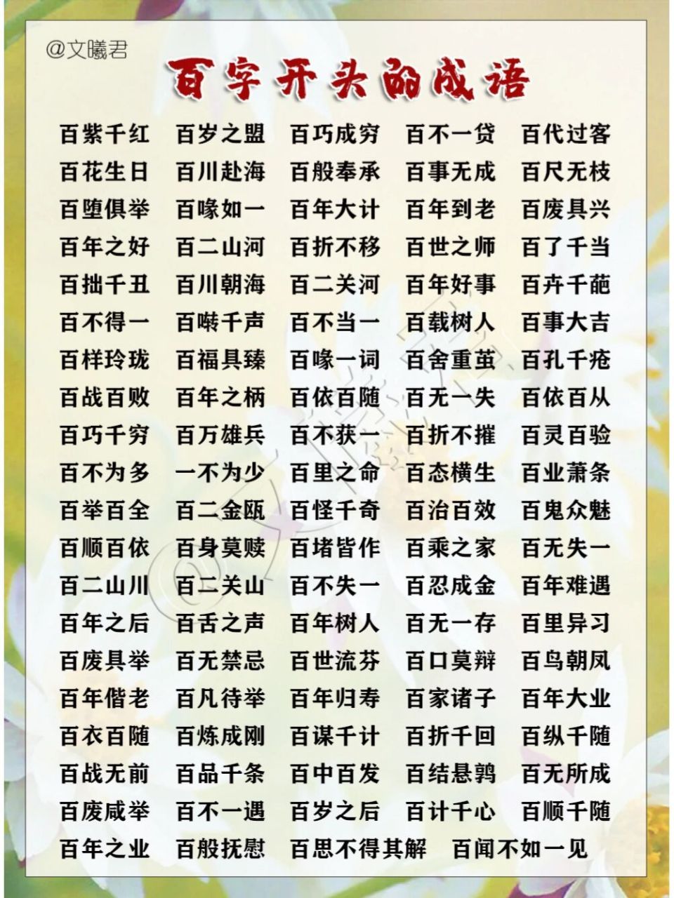 99數字成語‖百字開頭的成語(2) 再來蒐集一波百字開頭的成語 喜歡