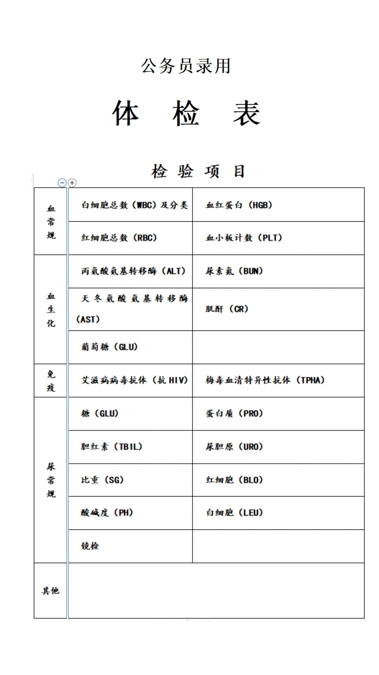 公务员体检项目及标准 体检项目一般包括:血常规,肝功能,肾功能,血糖