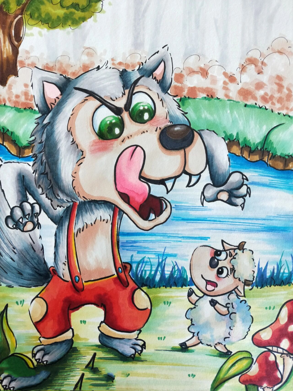 马克笔儿童绘画/《狼和小羊》