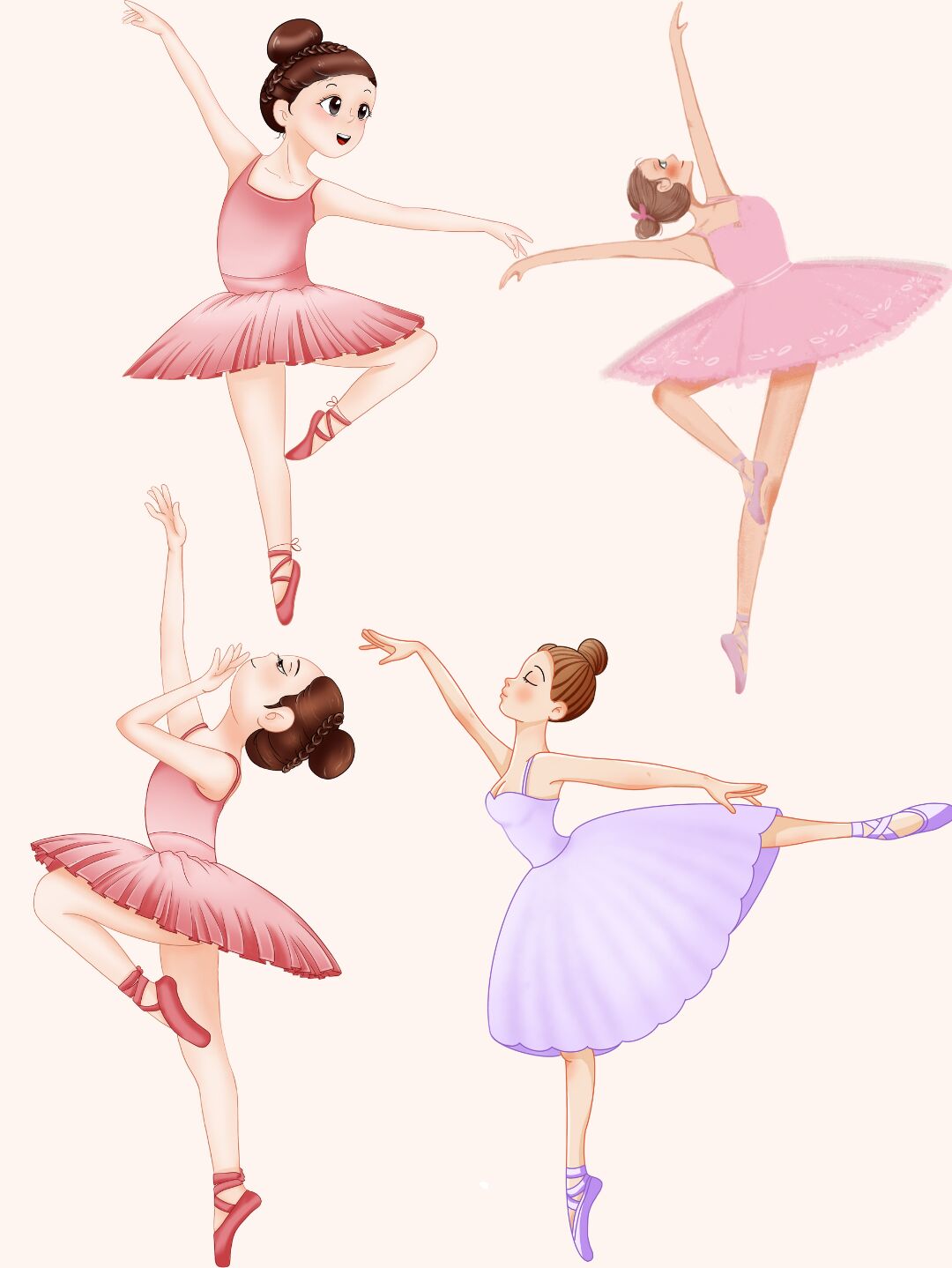 免抠元素|跳芭蕾舞的小女孩手绘卡通人物