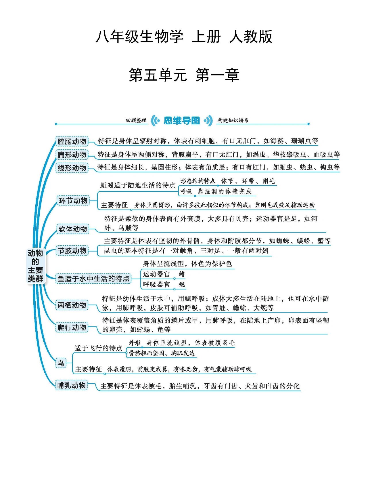 八上生物的思维导图来啦  第五单元第一章的思维导图