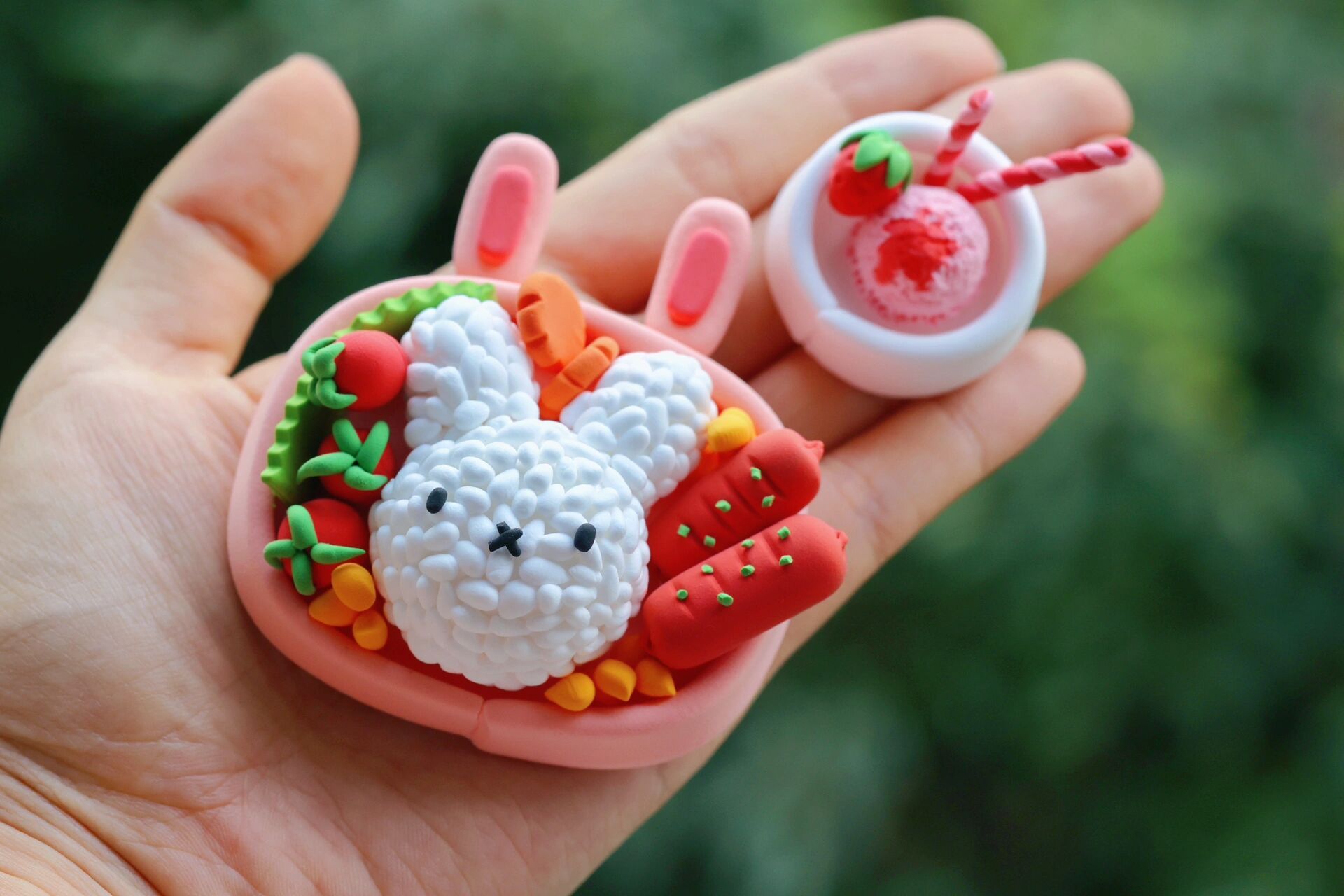 超轻粘土|粉嫩的美味小兔便当击中我的心92 材料:超轻粘土 有没有