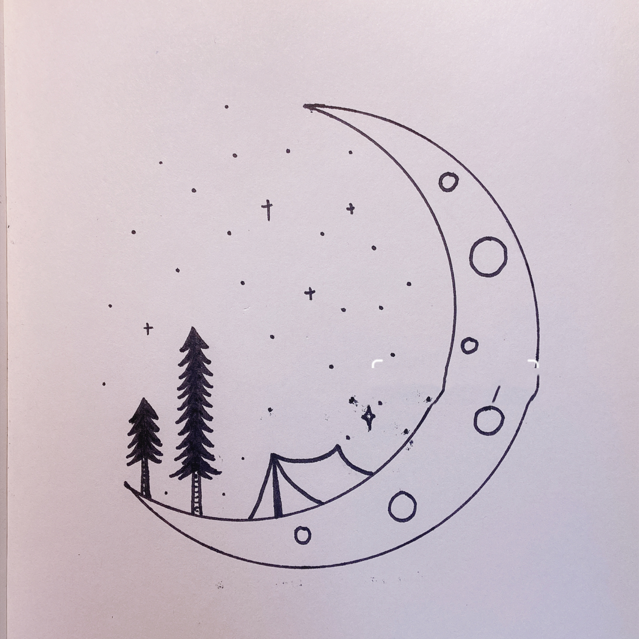 黑白简笔画 月夜 这个需要用到圆规哦 简单几笔 五分钟就能画好一幅画