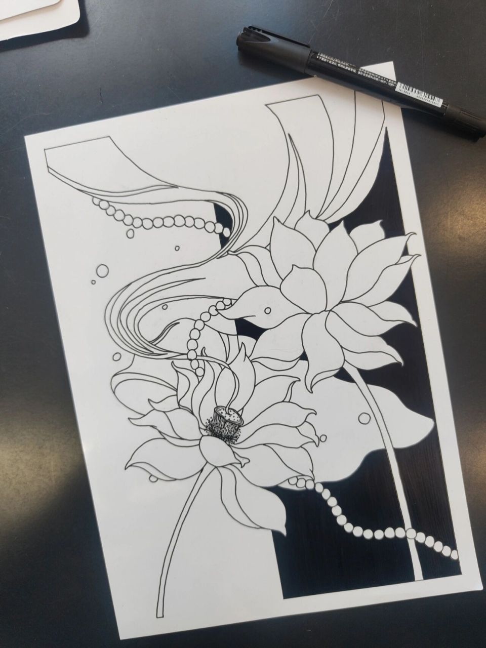 绘画练习/黑白装饰画/荷花/临摹 周末比较忙,一直抽不出时间画,三天