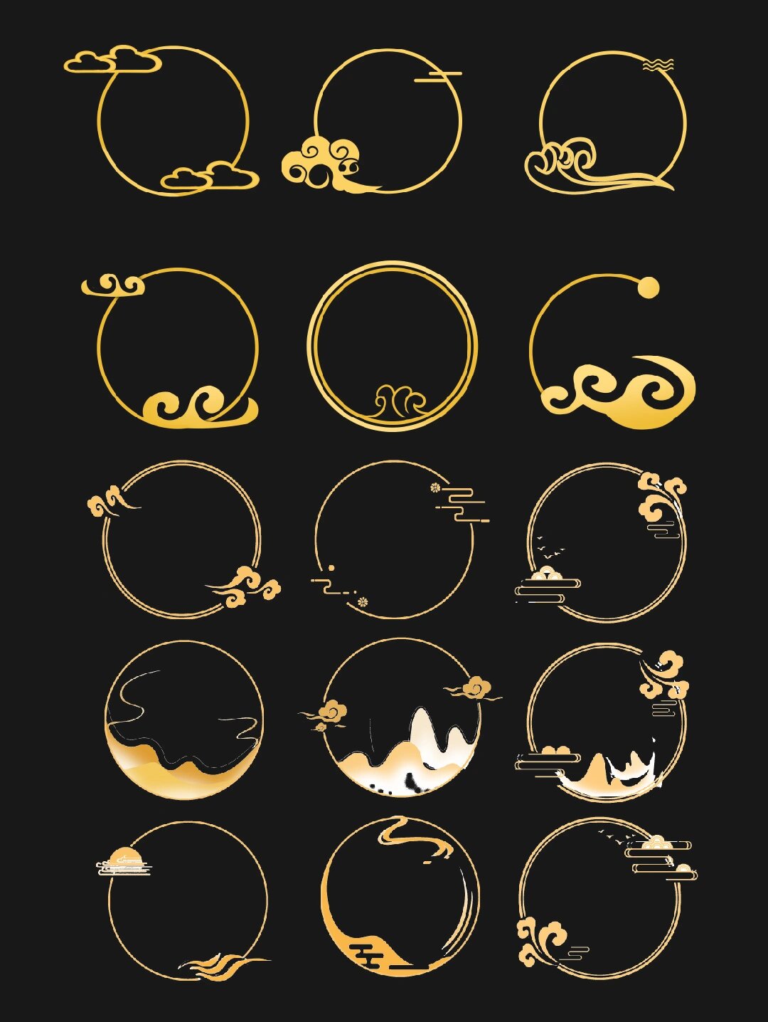 国潮边框|古风边框|圆形免扣边框