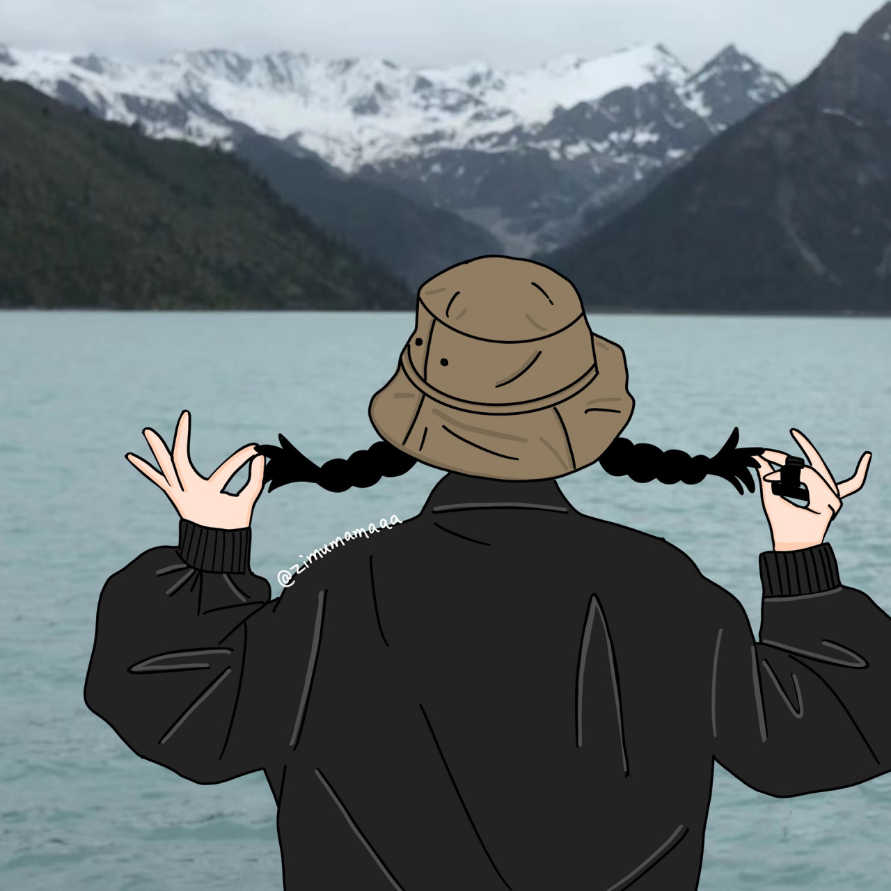 插画头像|戴渔夫帽背影情头 所有头像都是自己画的,喜欢可做私人头像