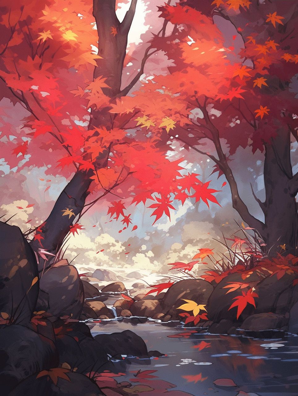 现代小说插画素材图,关注可商用 秋风拂面枫叶落,红叶随风渡红尘