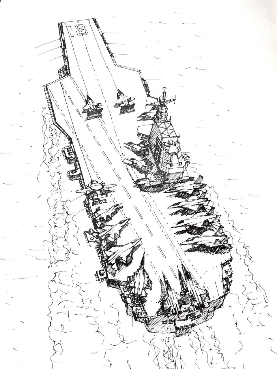 福建号航母速写 这个五一出不去再次画个福建舰