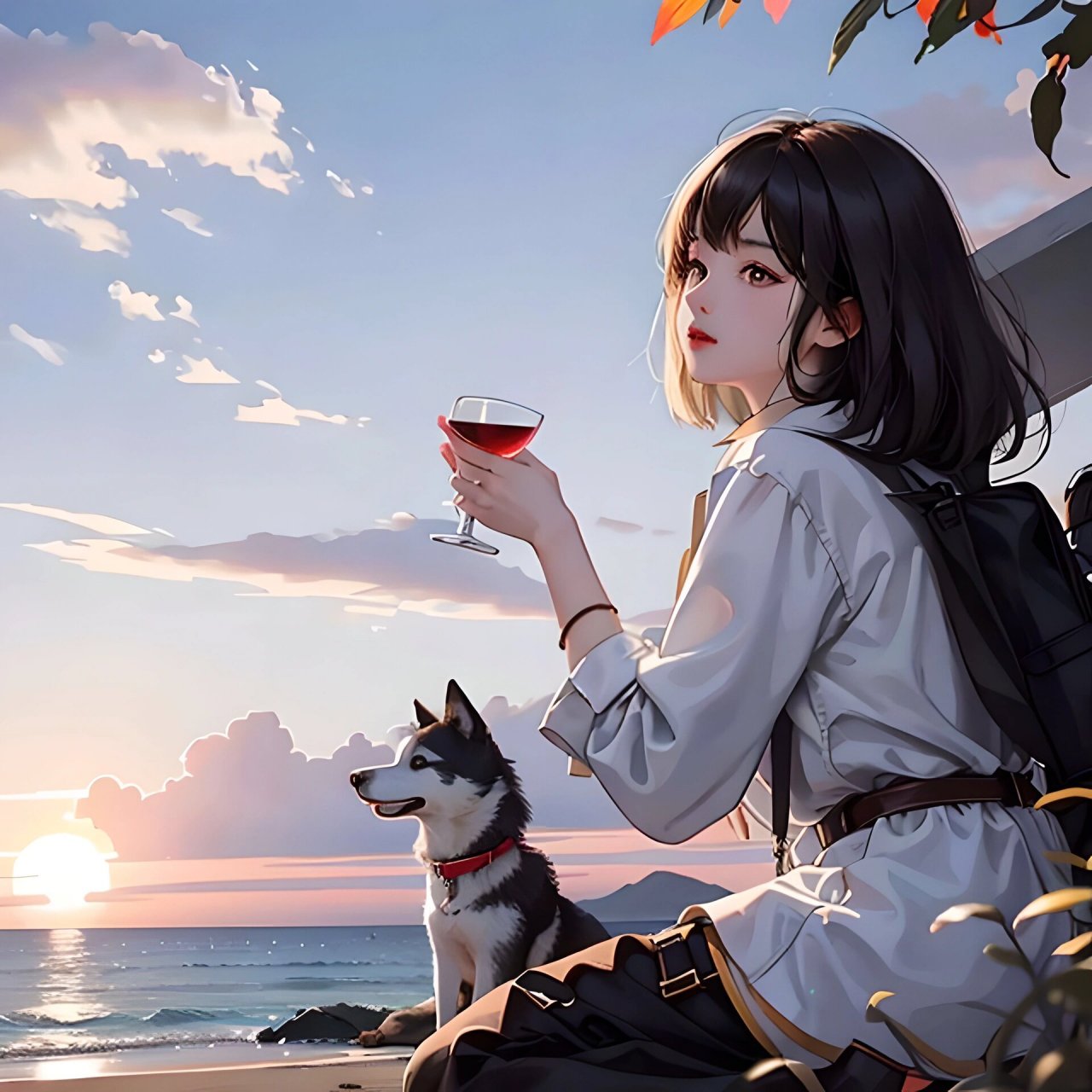 忧郁头像|系列六 一个人夏天 一个人看海 一只狗陪我 #治愈系插画