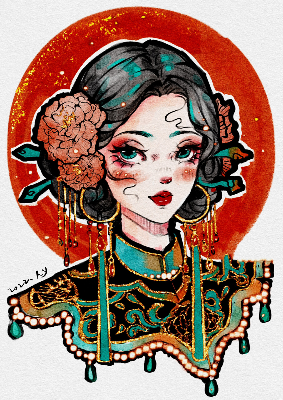 花朵拟人红配绿——芍药/附线稿 花朵拟人系列更新啦,今天画的是芍药