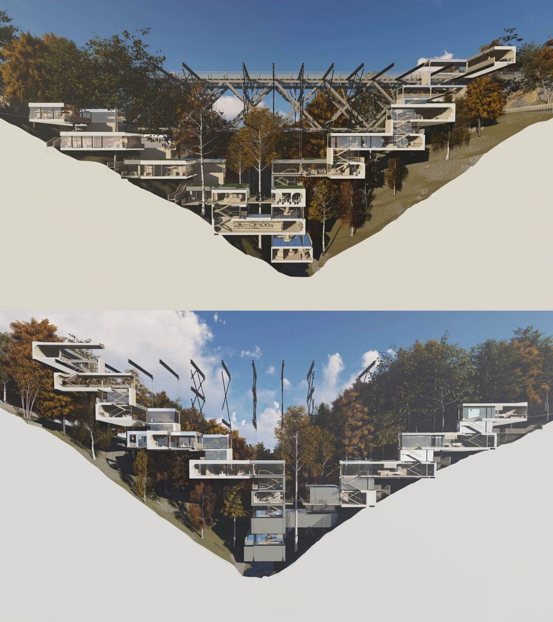 森林庇护所设计|建筑设计留学作品集培训 该项目是一个庇护所,它为想