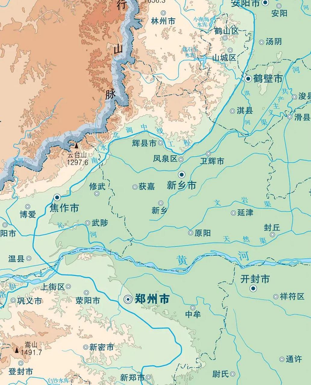 南水北调中线工程:郑州——鹤壁段,这一段调水干渠沿着等高线,经过