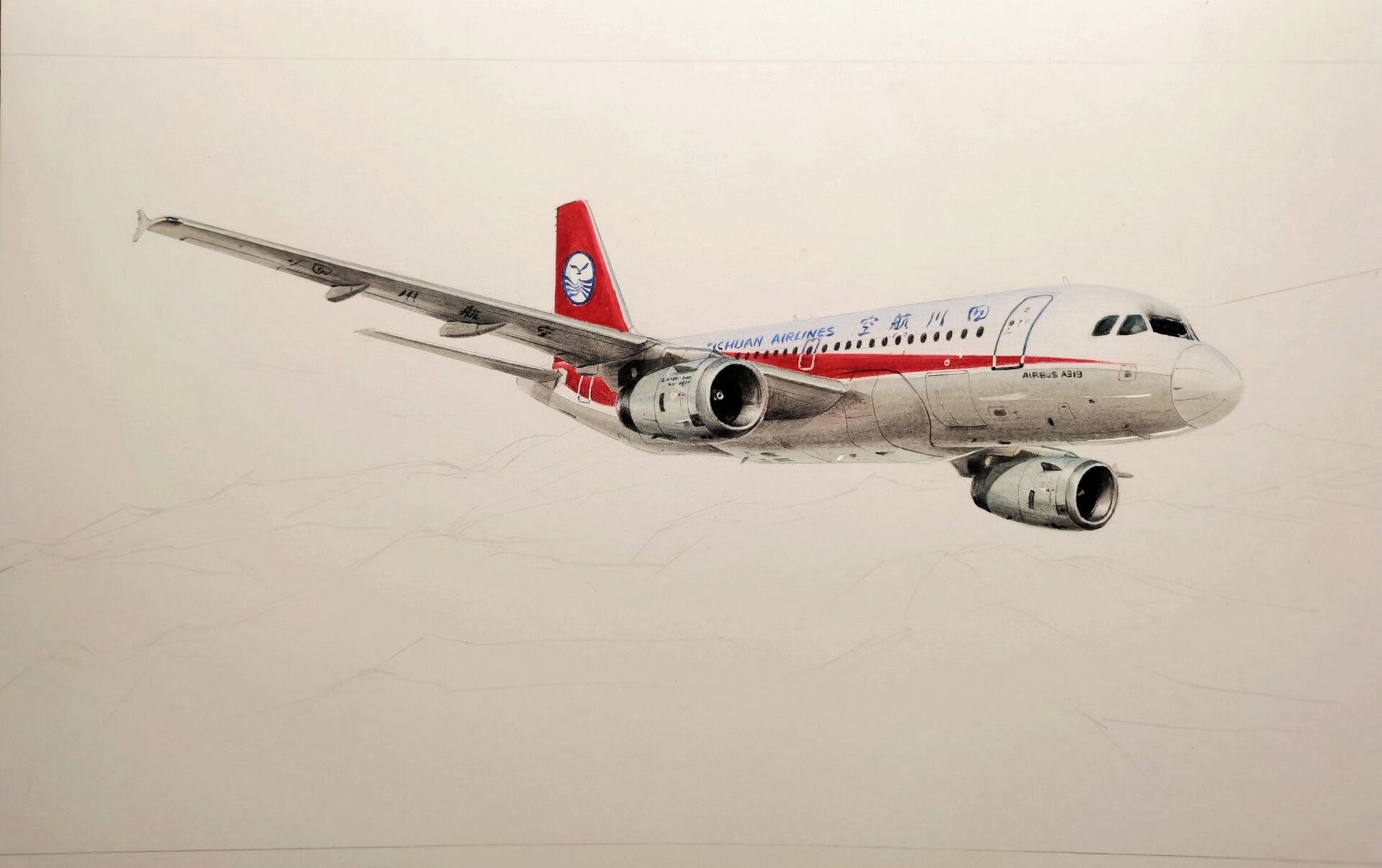四川航空 3u8633 彩铅手绘 足足6个月没碰彩铅了哈哈