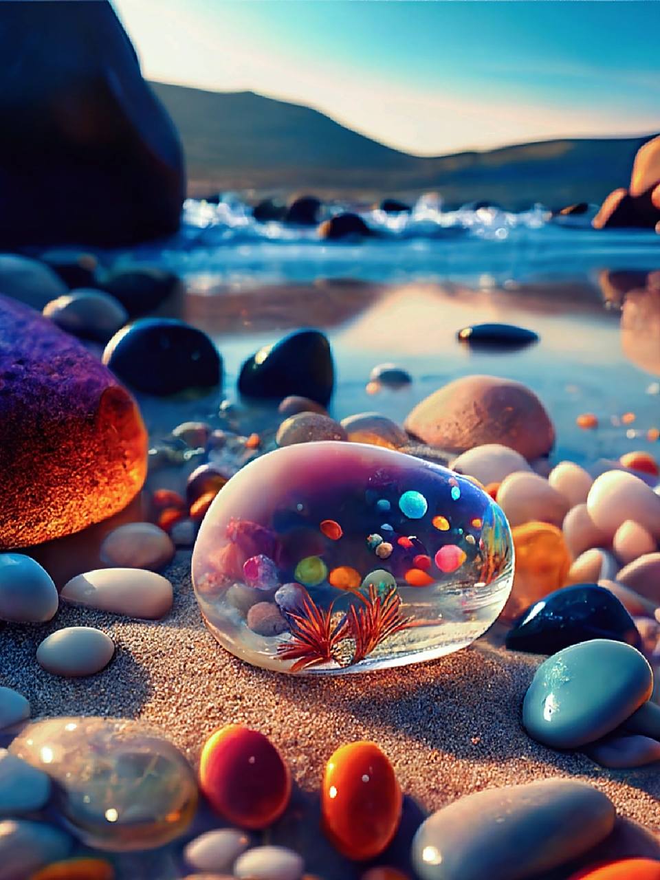 沙滩晶莹剔透的七彩石头 风雨过后见彩虹,七彩石头有好运!