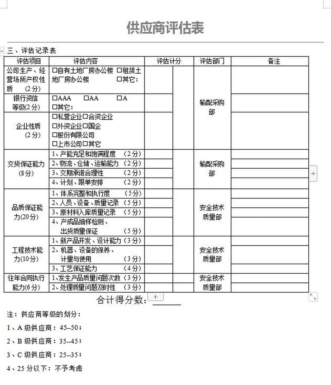 供應商評估表 供應商評估表