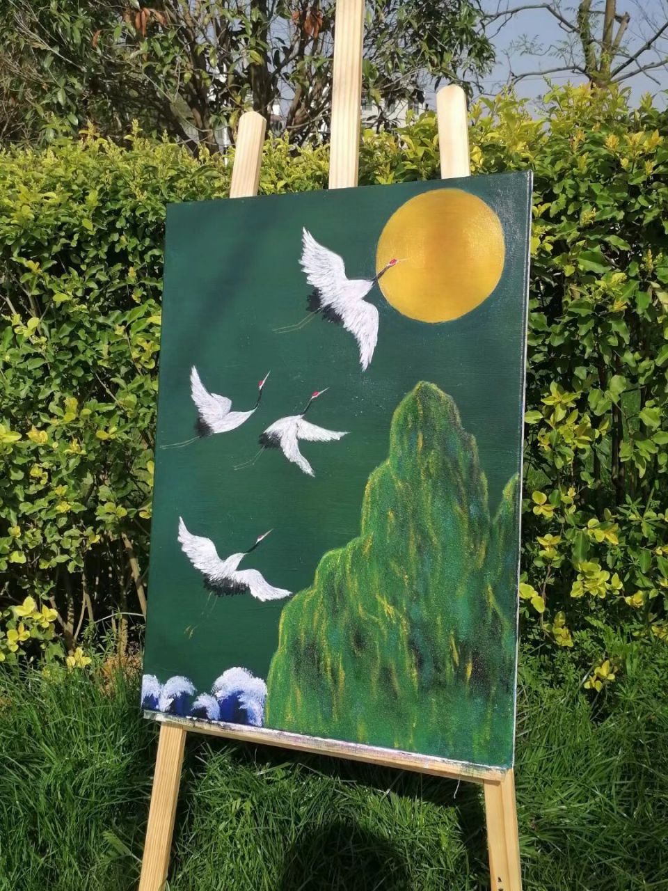 yimi的画 国风系列丙烯画 (过程图分享) 配色:橄榄绿,翠绿,黄绿,白色