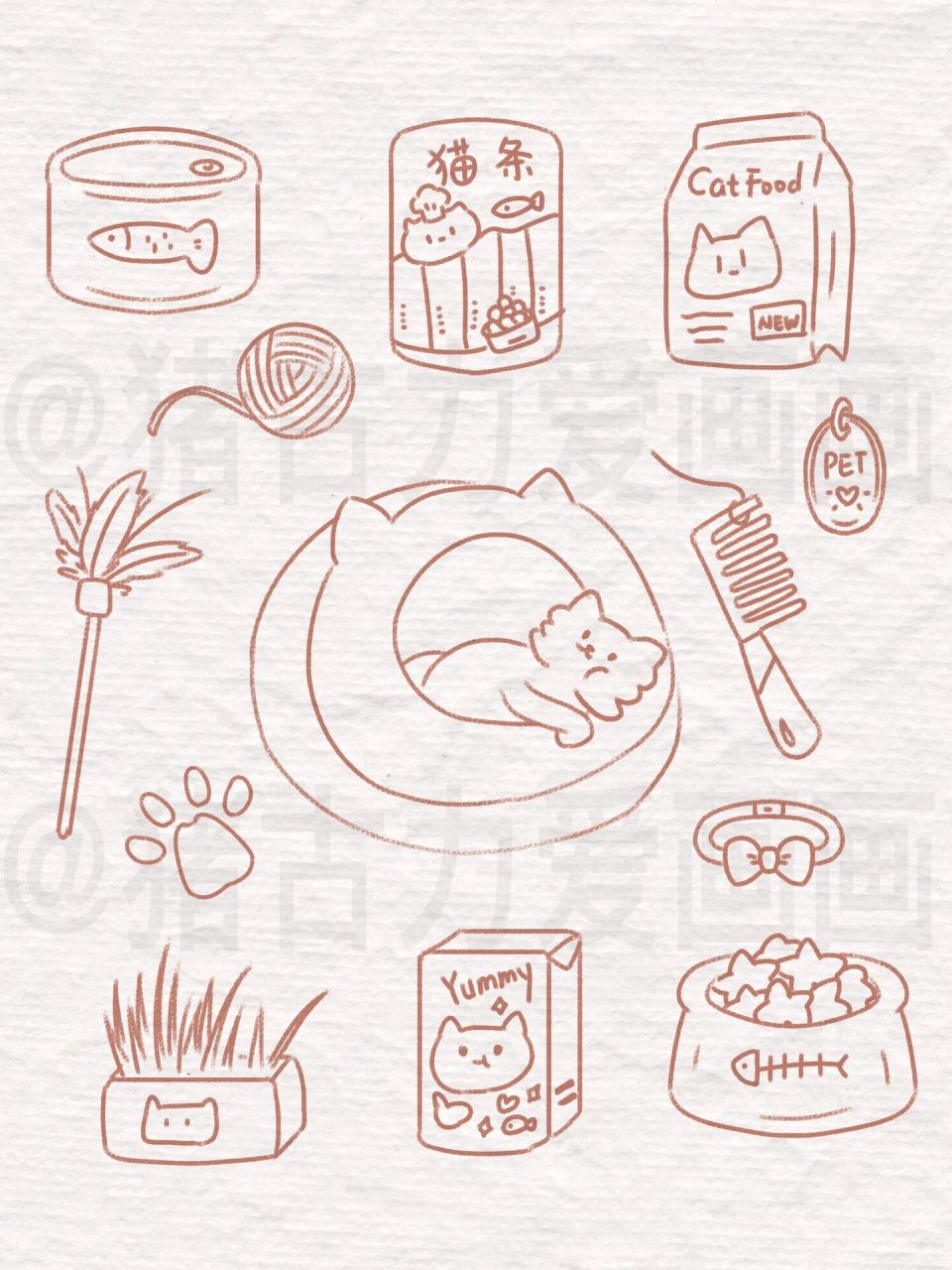 简笔画|宠物用品 猫咪游乐园 今天画一组宠物用品,主要是猫咪主场啦