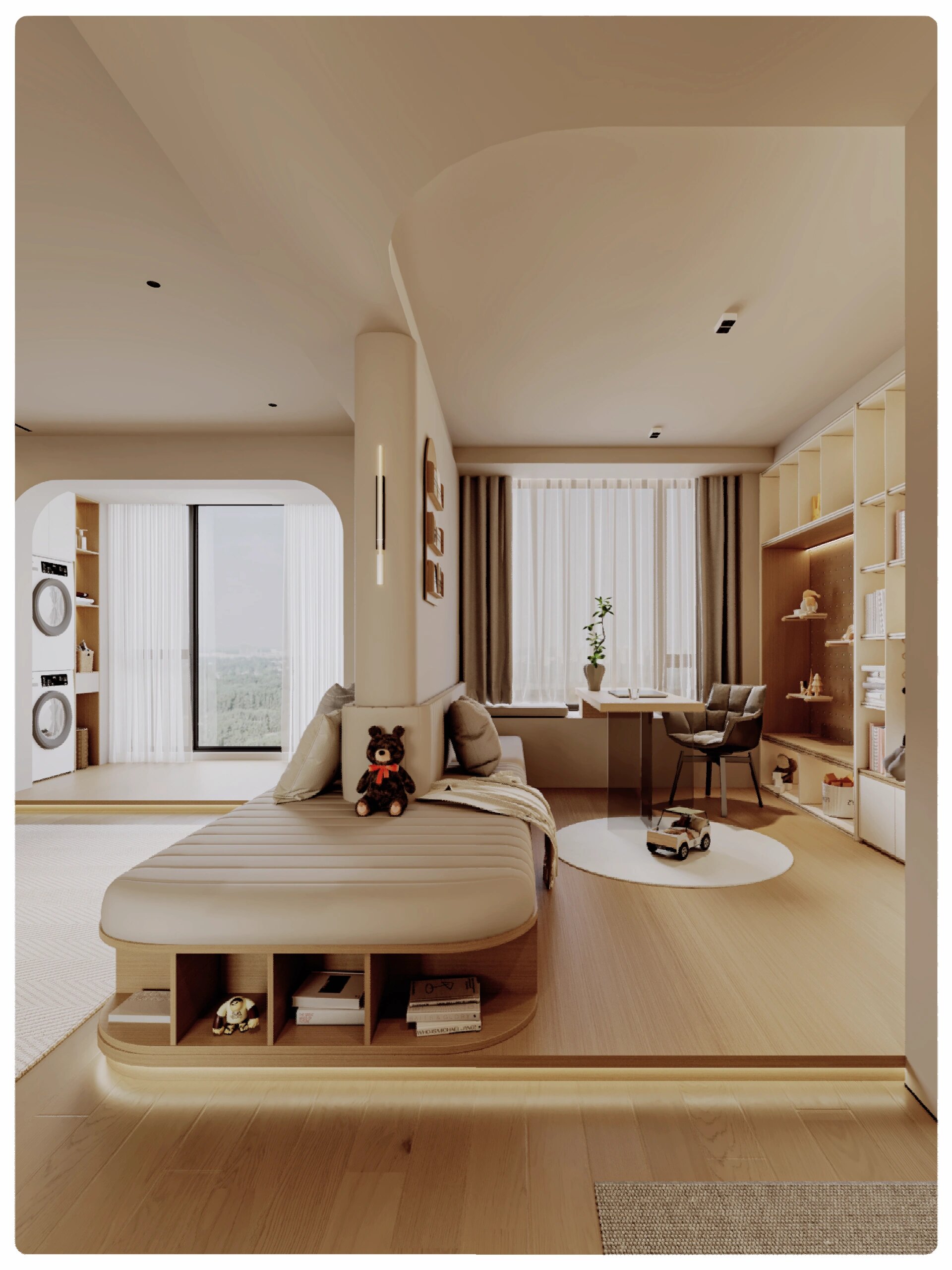 做地台卡座 开放书房97这个家太酷90啦