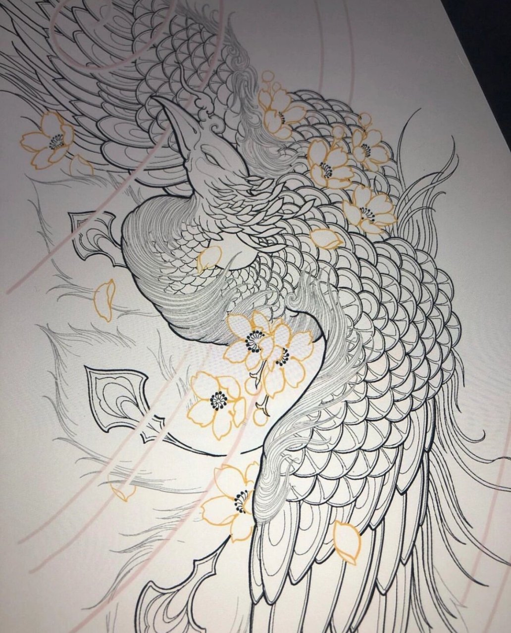 7815 新传统风格凤凰花臂线稿 7815 位置 花臂 7815 寓意