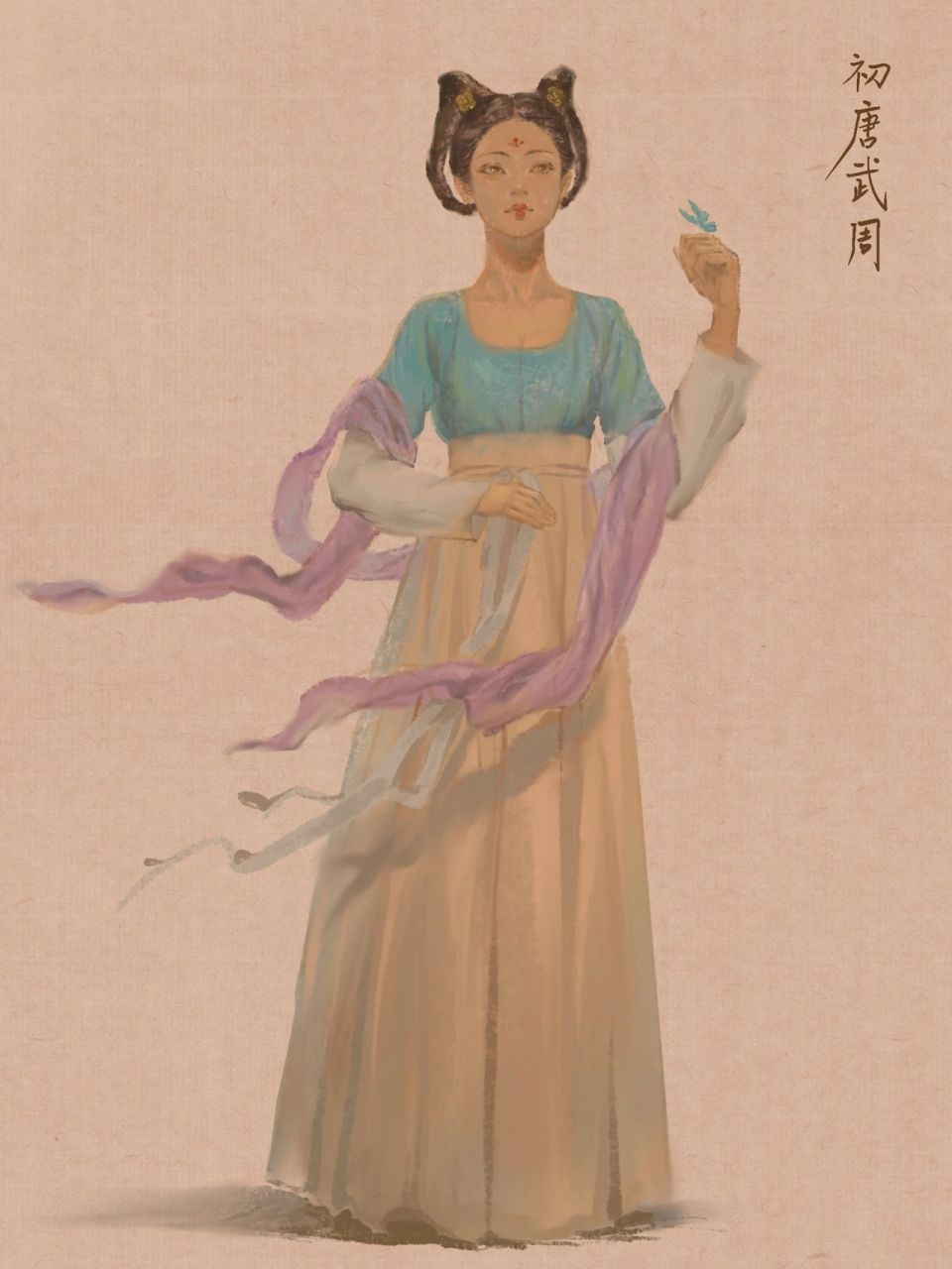 中国古代服饰-唐朝女子图鉴-初唐少女 初唐到武周前期,女装流行纤细高