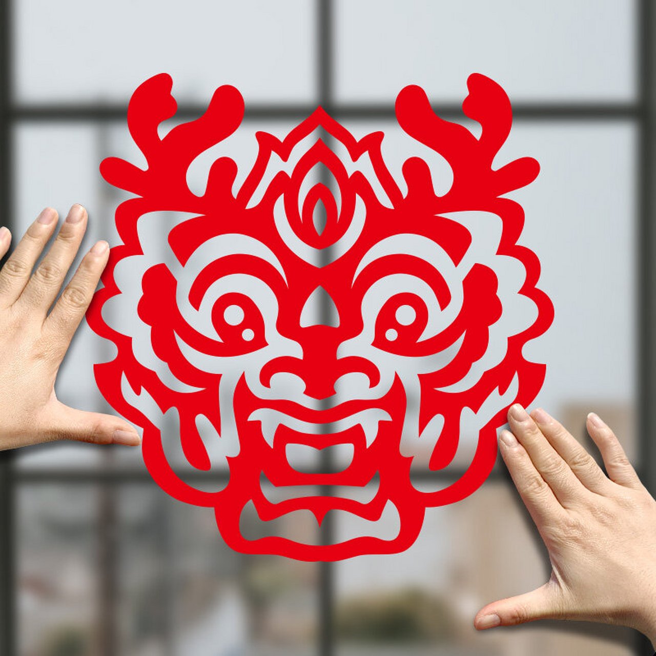 龙头剪纸,新年窗花,线稿图,自取底稿