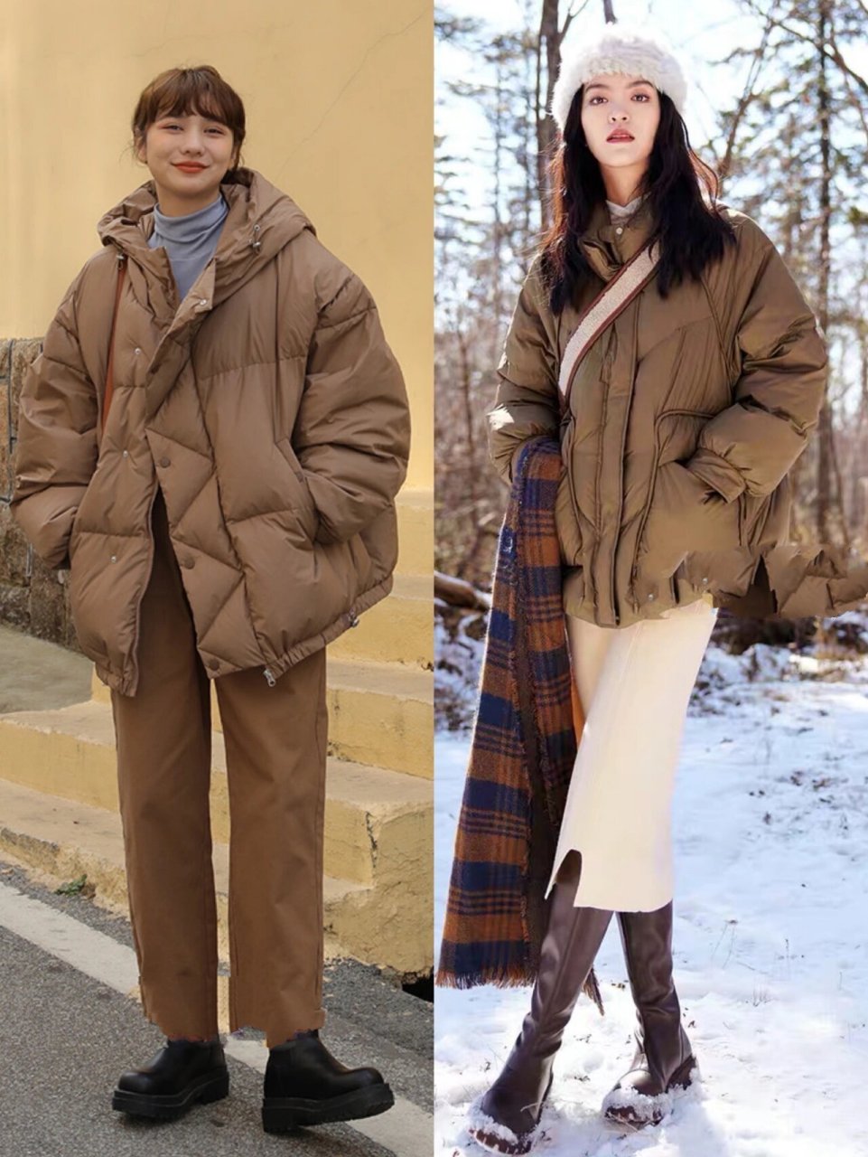 咖色短款羽绒服18种搭配94冬季复古焦糖色系 冬季羽绒服的焦糖色系