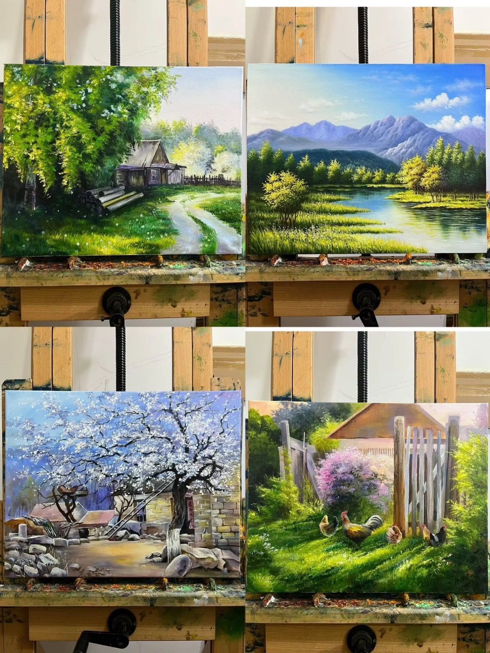 纯手绘丙烯画|《农家田园风景画》 尺寸:40×50 带内框 用丙烯颜料在