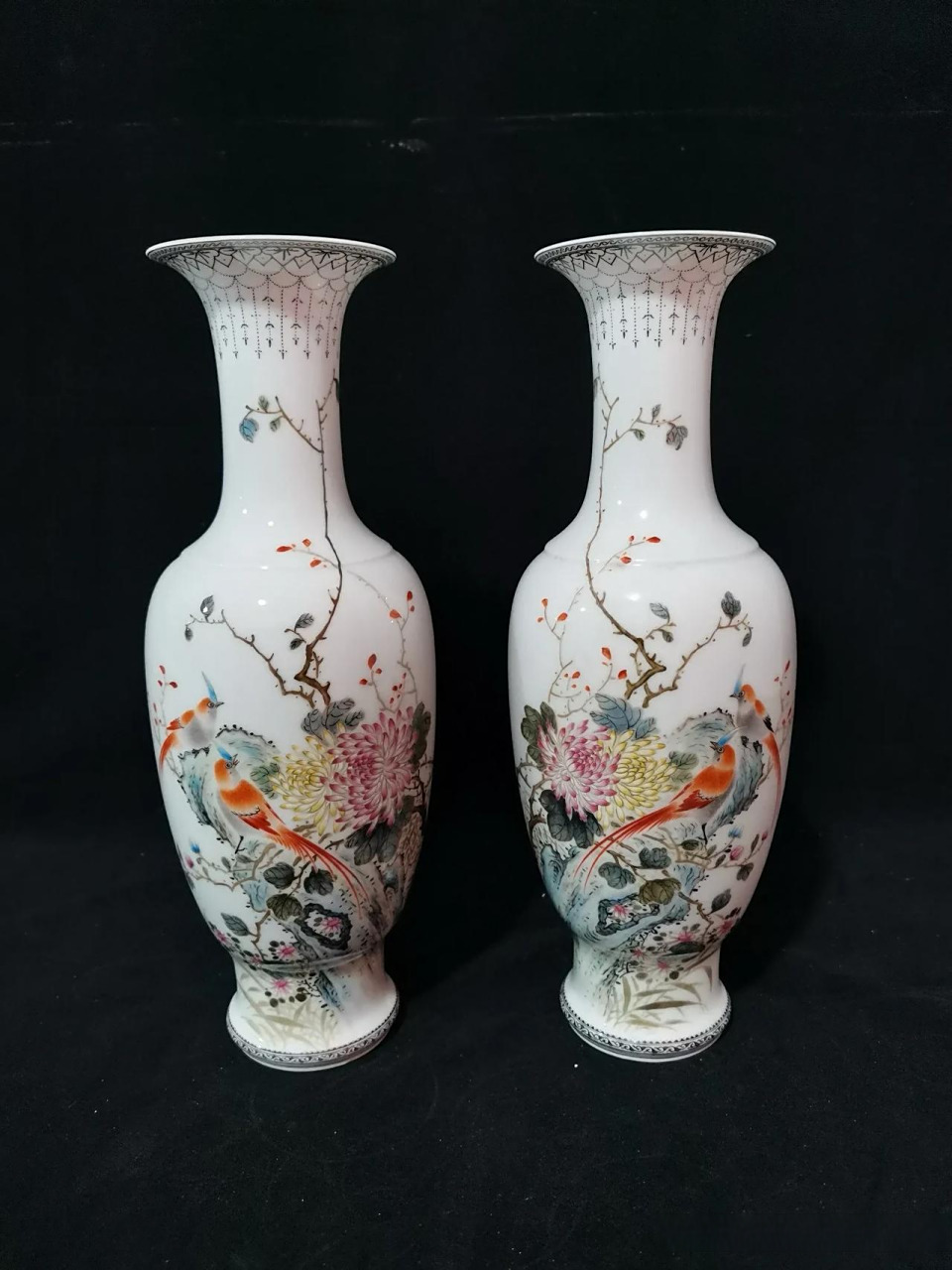 邓肖禹款花鸟薄胎对瓶,精美瓷器赏析 瓷器收藏